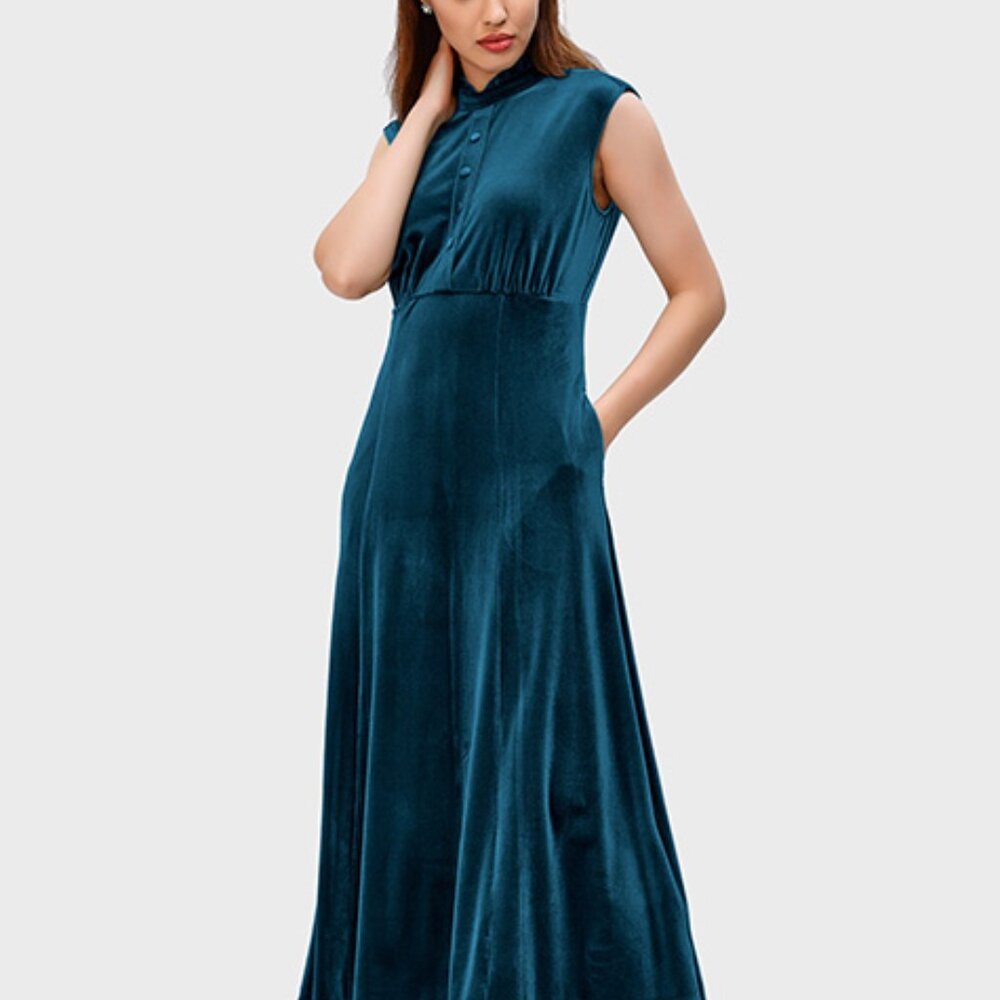 ✨ eShakti Faux Button Front Stretch Velvet Dress (Style CL0089086) ✨